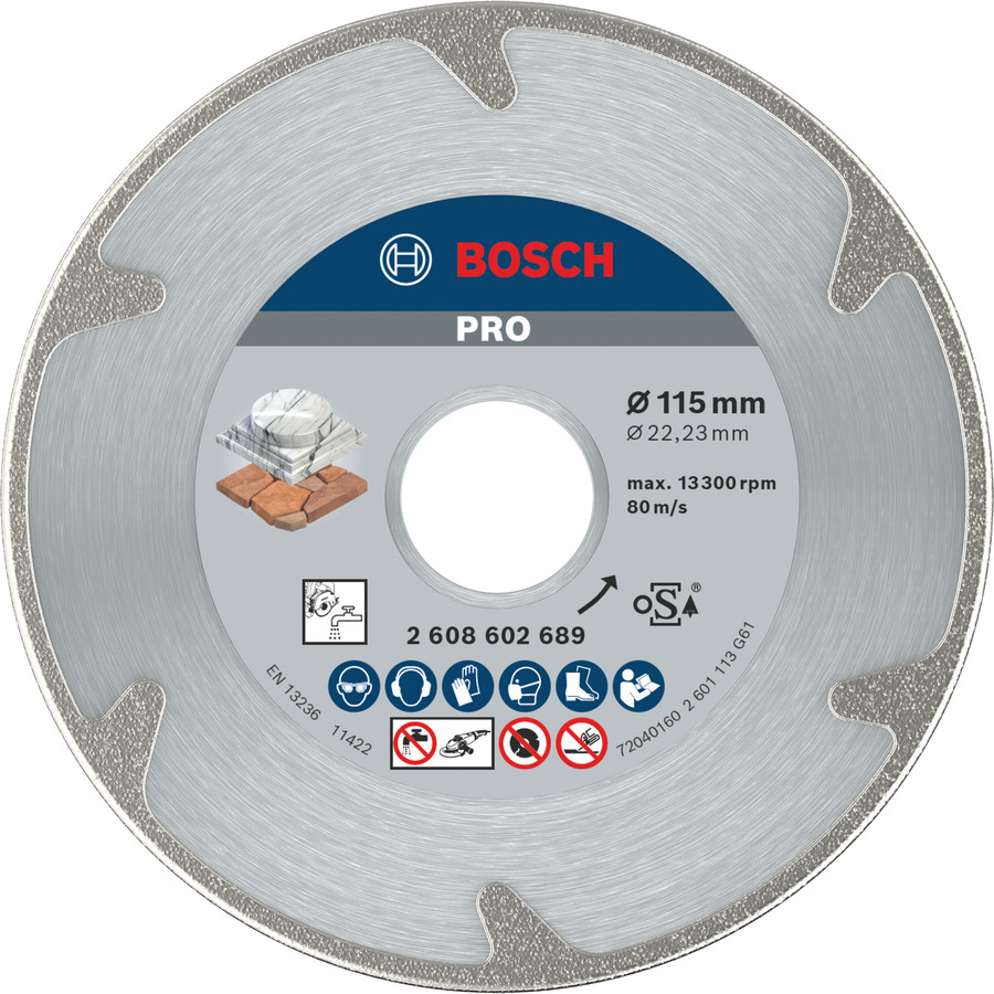 Dimanta grieš. disks *** Marmoram 115mm;22,23mm, Mazām leņķa slīpmašīnām PRO MARBLE DIMANTA GRIEZĒJDISKS, 2608602689, BOSCH