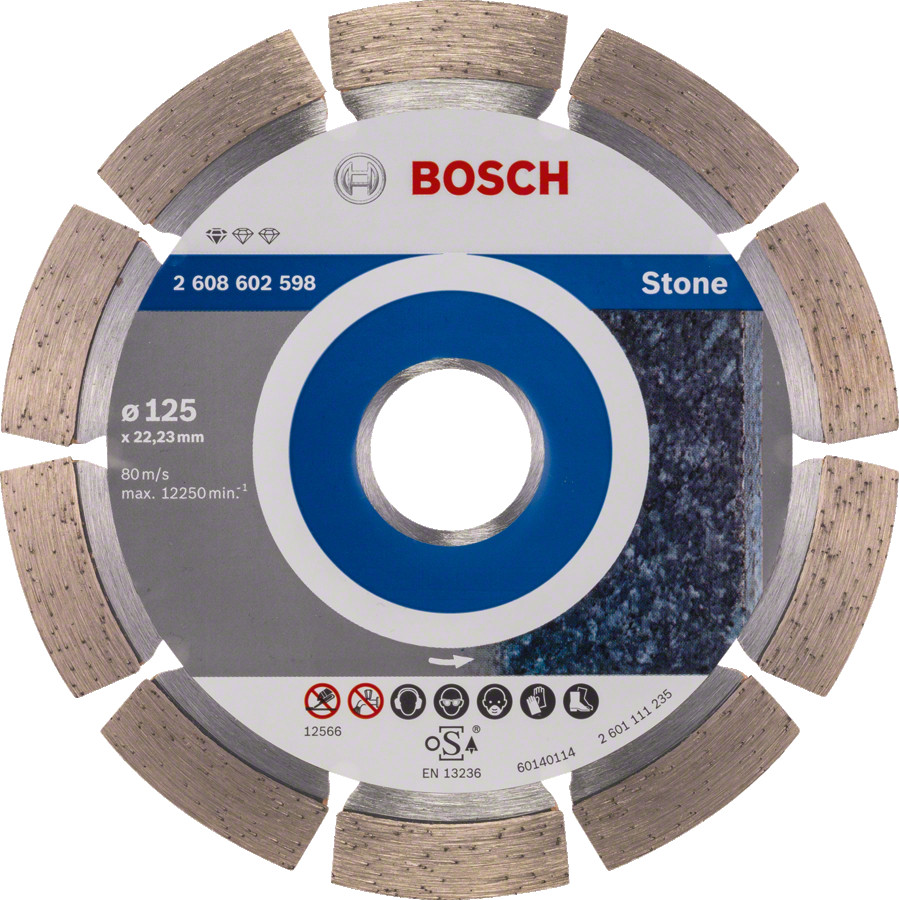 Akmens griešanas dimanta disks, 125 mm, 22.23 mm urbums, 2608602598, BOSCH