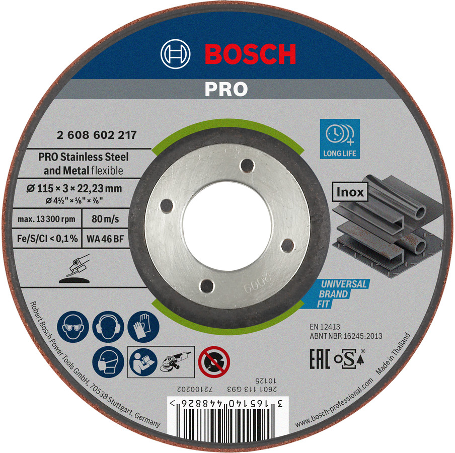 Slīpēšanas disks 115x3.0x22.23 mm, Mazām leņķa slīpmašīnām PRO SEMI-FLEXIBLE SLĪPRIPA AR SAISTVIELĀM, 2608602217, BOSCH