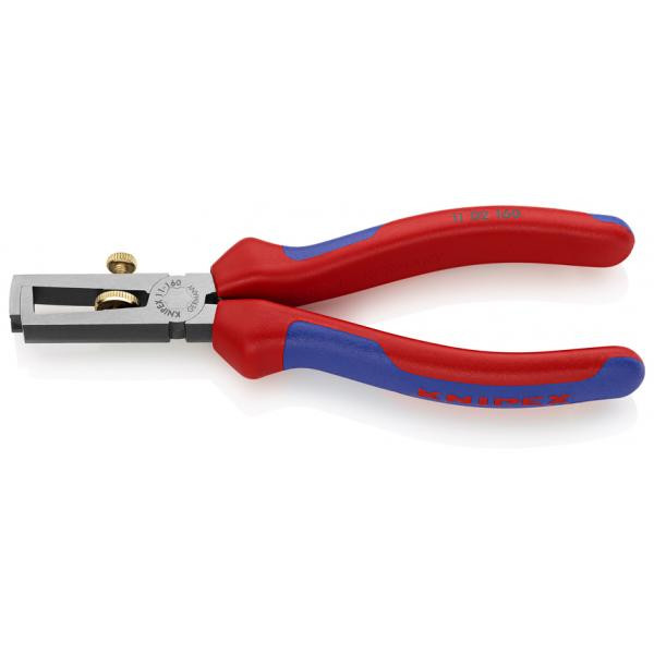 INSULATION STRIPPER WITH OPENING SPRING, UNIVERSAL BLACK ATRAMENTIZED, HEAD POLISHED, HANDLES WITH MULTI-COMPONENT GRIPS, 1102160SB KNIPEX