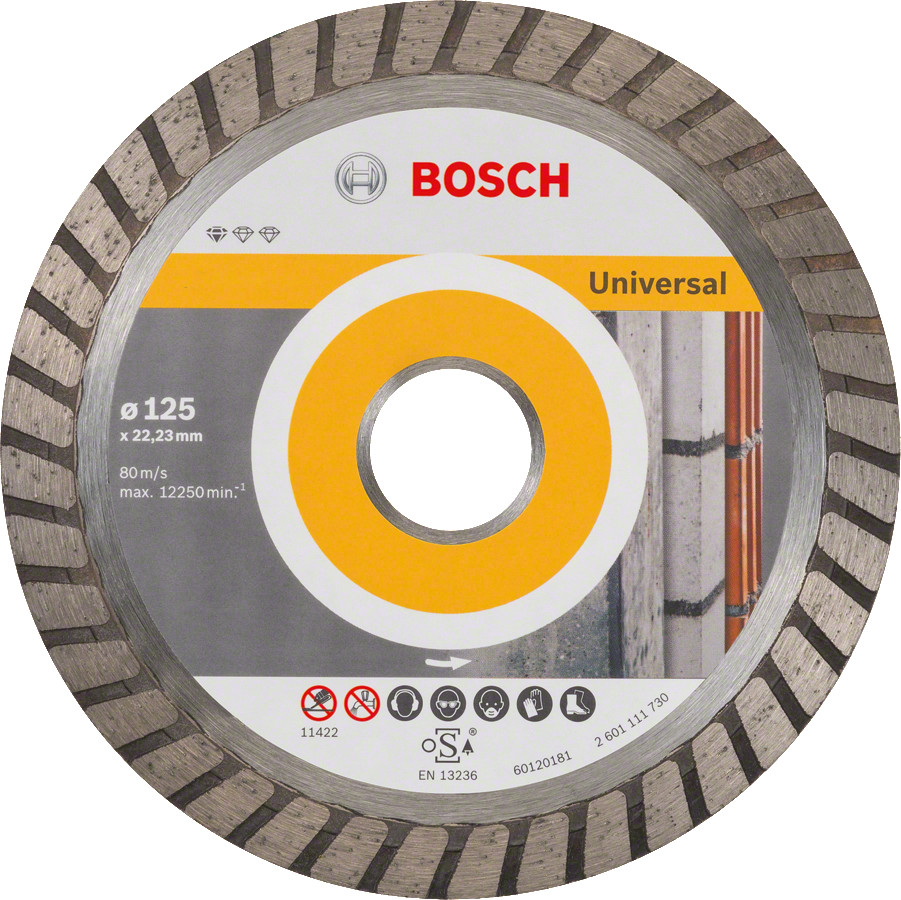 Dimanta grieš. disks * UNIVERSAL 125mm;22,23mm, Mazām leņķa slīpmašīnām DIMANTA GRIEZĒJDISKS STANDARD FOR UNIVERSAL TURBO, 2608602394, BOSCH