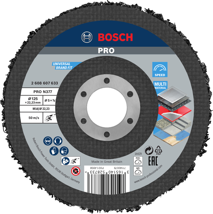 Tīrīšanas disks metālam 125mm, leņķa slīpmašīnai, Mazām leņķa slīpmašīnām PRO N377 TĪRĪŠANAS DISKS, 2608607633 BOSCH