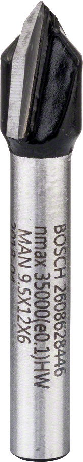 V veida gropju frēze 6mm D1 9,5 mm, L 12,35 mm,90°, Rokas frēzēm, malu frēzēm V VEIDA GROPJU FRĒZE STANDARD FOR WOOD V-GROOVE BIT, 2608628446, BOSCH