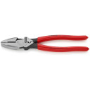 LINEMAN'S PLIERS AMERICAN STYLE BLACK ATRAMENTIZED, HEAD POLISHED, HANDLES WITH NON-SLIP PLASTIC COATING, WITH CABLE PULLING DEVICE AND UNIVERSAL MANDREL CRIMP, 0911240SB KNIPEX