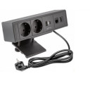 Laua sisseehitatav pistikupesa, 2x schuko, 1xUSBA, 1xUSBC. 1xRJ45, 1xHDMI,, 1,5 m, must, AE-GM2SBAR-20 GTV