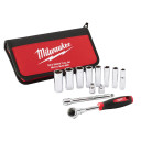 ⅜″ UZGRIEŽŅU ATSLĒGAS AR SPRŪDRATU KOMPLEKTS PROFESIONĀĻIEM, TRADESMAN 3/8" RATCHET SET - 12 PCS, 48229001 MILWAUKEE