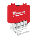 UZGRIEŽŅU ATSLĒGAS AR SPRŪDRATU UN UZGAĻU KOMPLEKTI, 1/4 DRIVE 28 PC RATCHET + SOCKET SET METRIC, 4932464943 MILWAUKEE