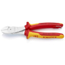 HIGH LEVERAGE DIAGONAL CUTTER CHROME PLATED, HANDLES INSULATED WITH MULTI-COMPONENT GRIPS, VDE-TESTED, WITH INTEGRATED INSULATED TETHER ATTACHMENT POINT, 7406250TBK KNIPEX